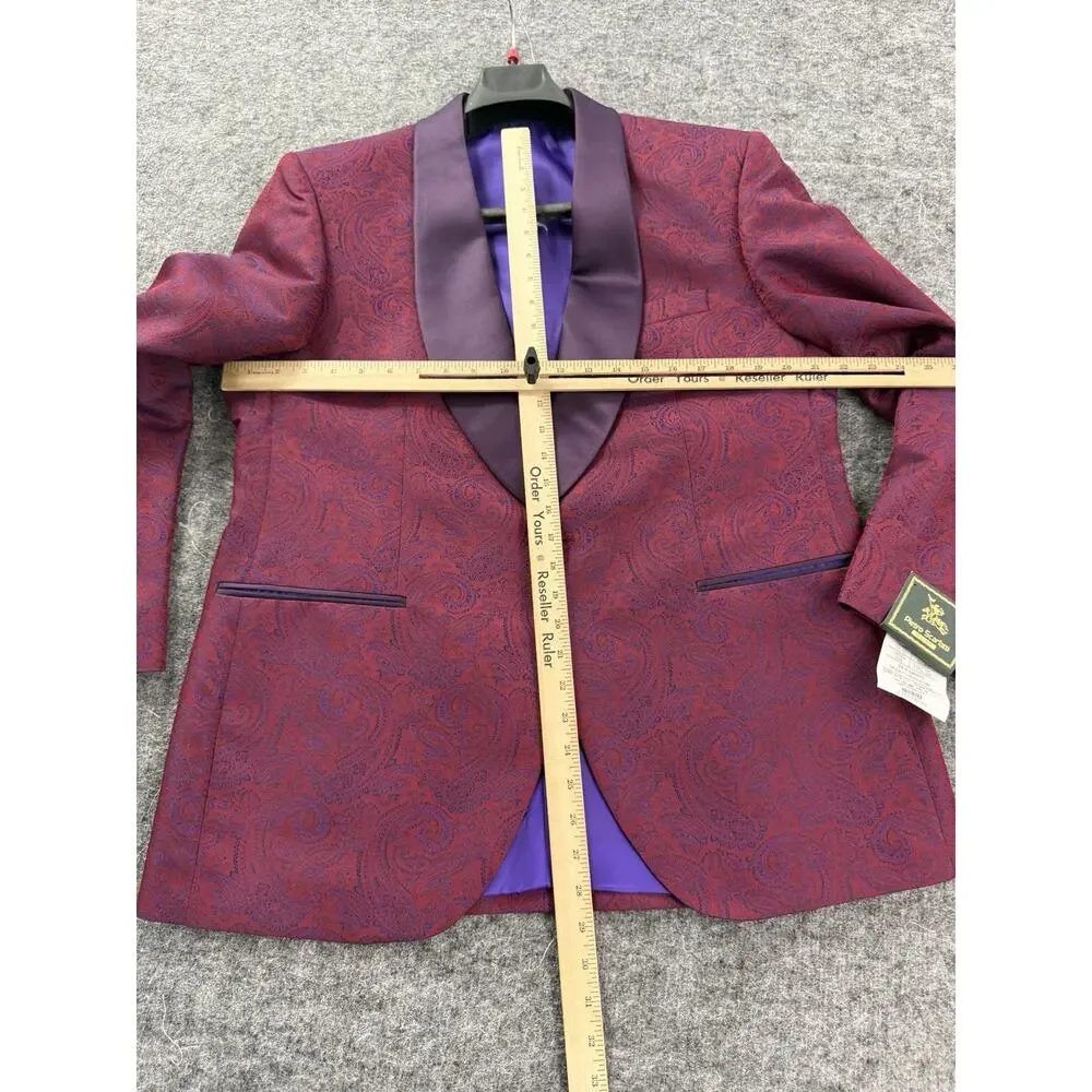 Pietro Scarlatti Mens Tuxedo Suit Blazer Pants Paisley Red Blue US 44 EU 54 T13